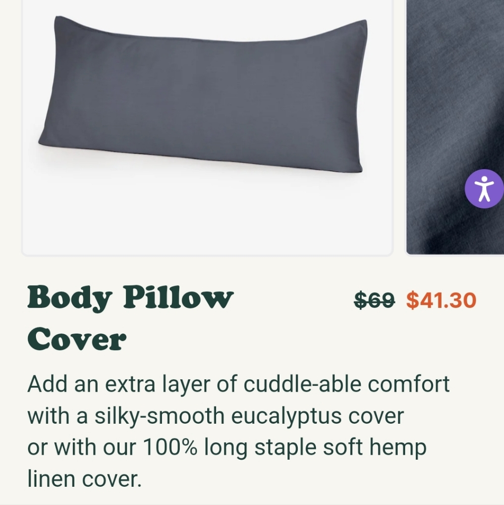 NWT Buffy Linen Body Pillow Cover - Shadow